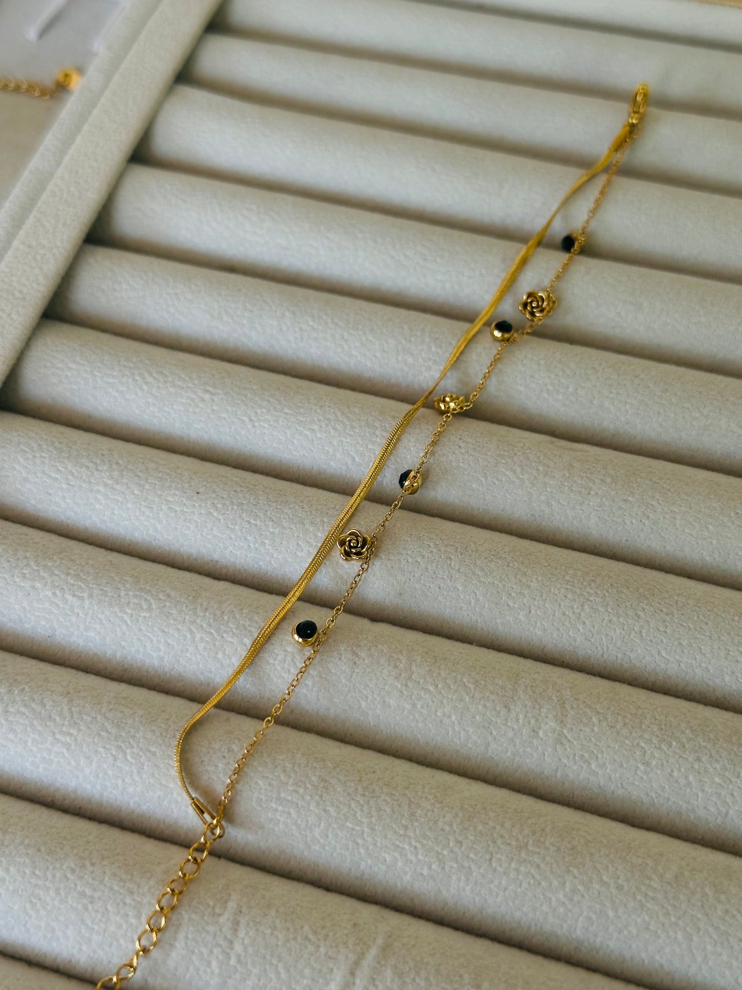 New anti tarnish rosy green stone double layer bracelet