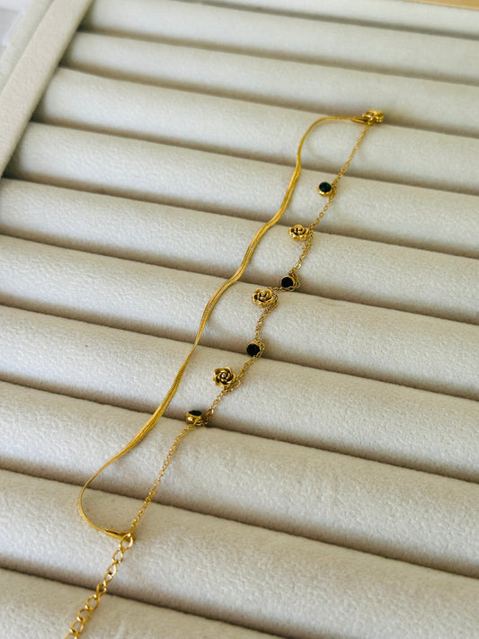 New anti tarnish rosy green stone double layer bracelet