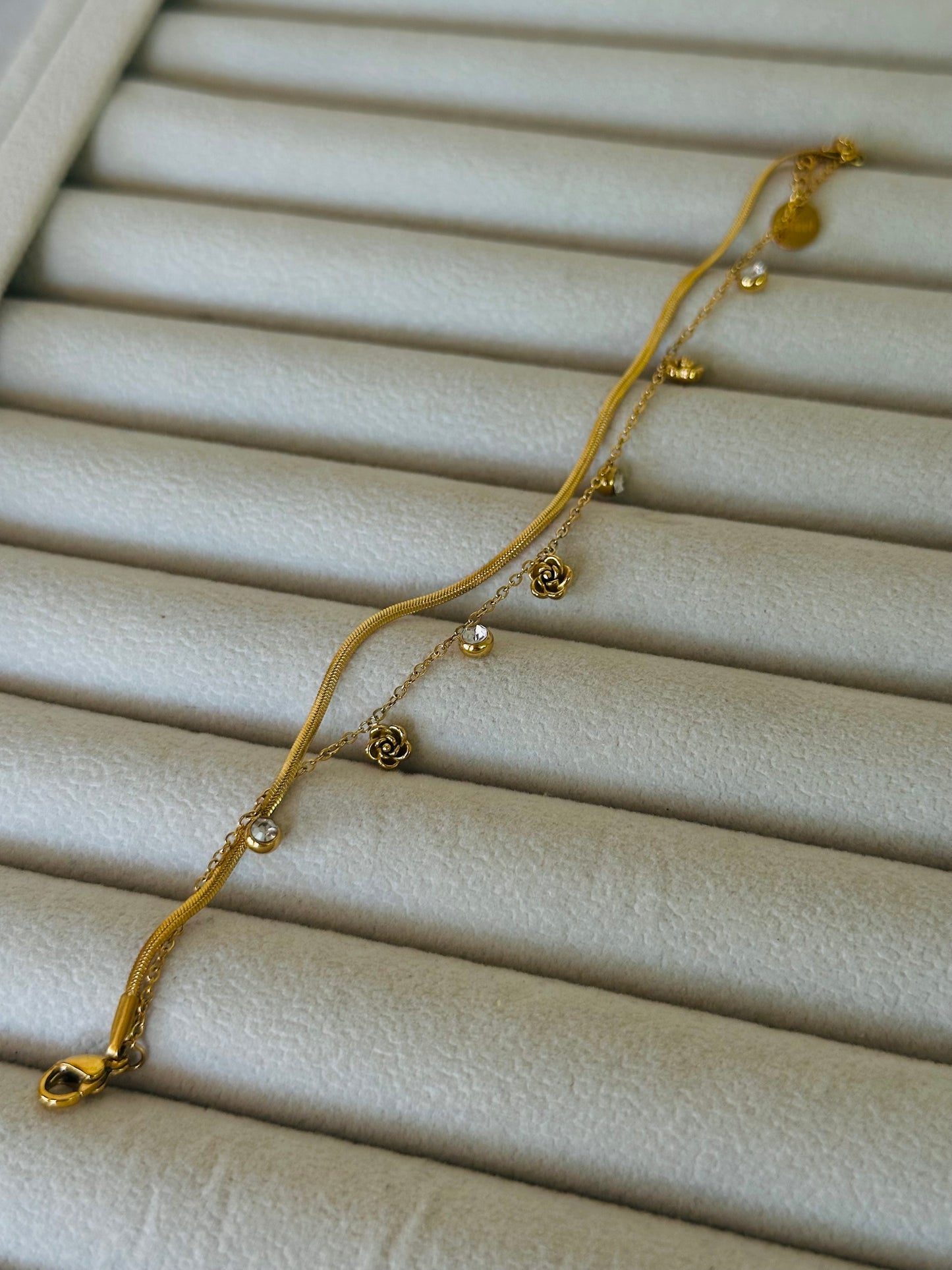 New anti tarnish rosy white stone double layer bracelet