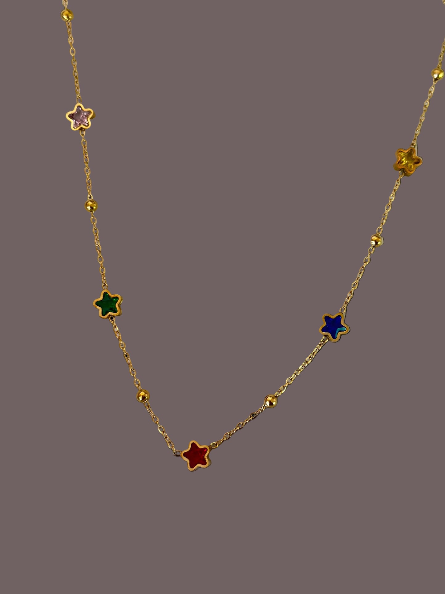 New anti tarnish star multi stone necklace