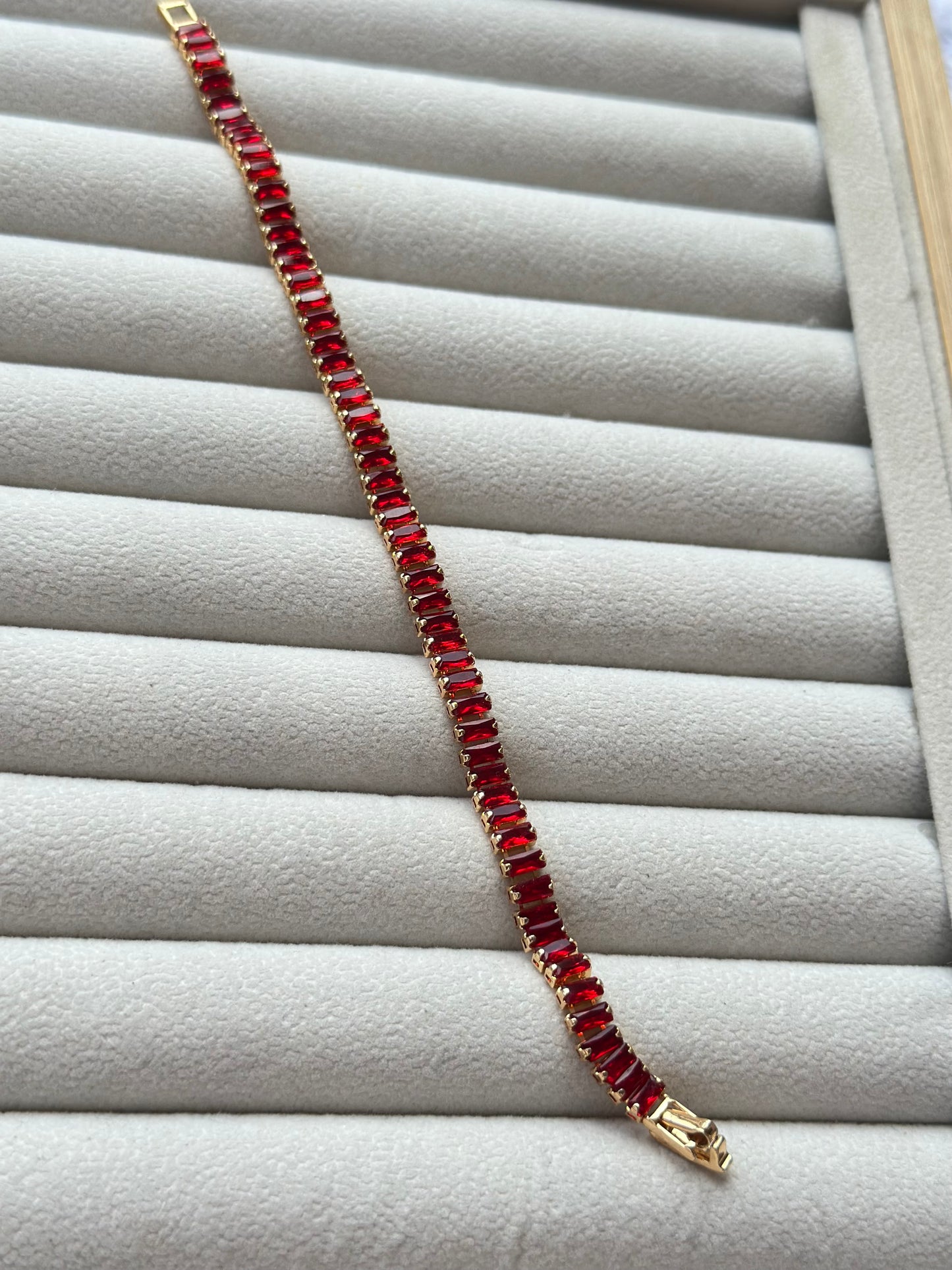 Anti tarnish red stone tennis bracelet