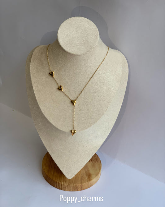Anti Tarnish Three heart necklace