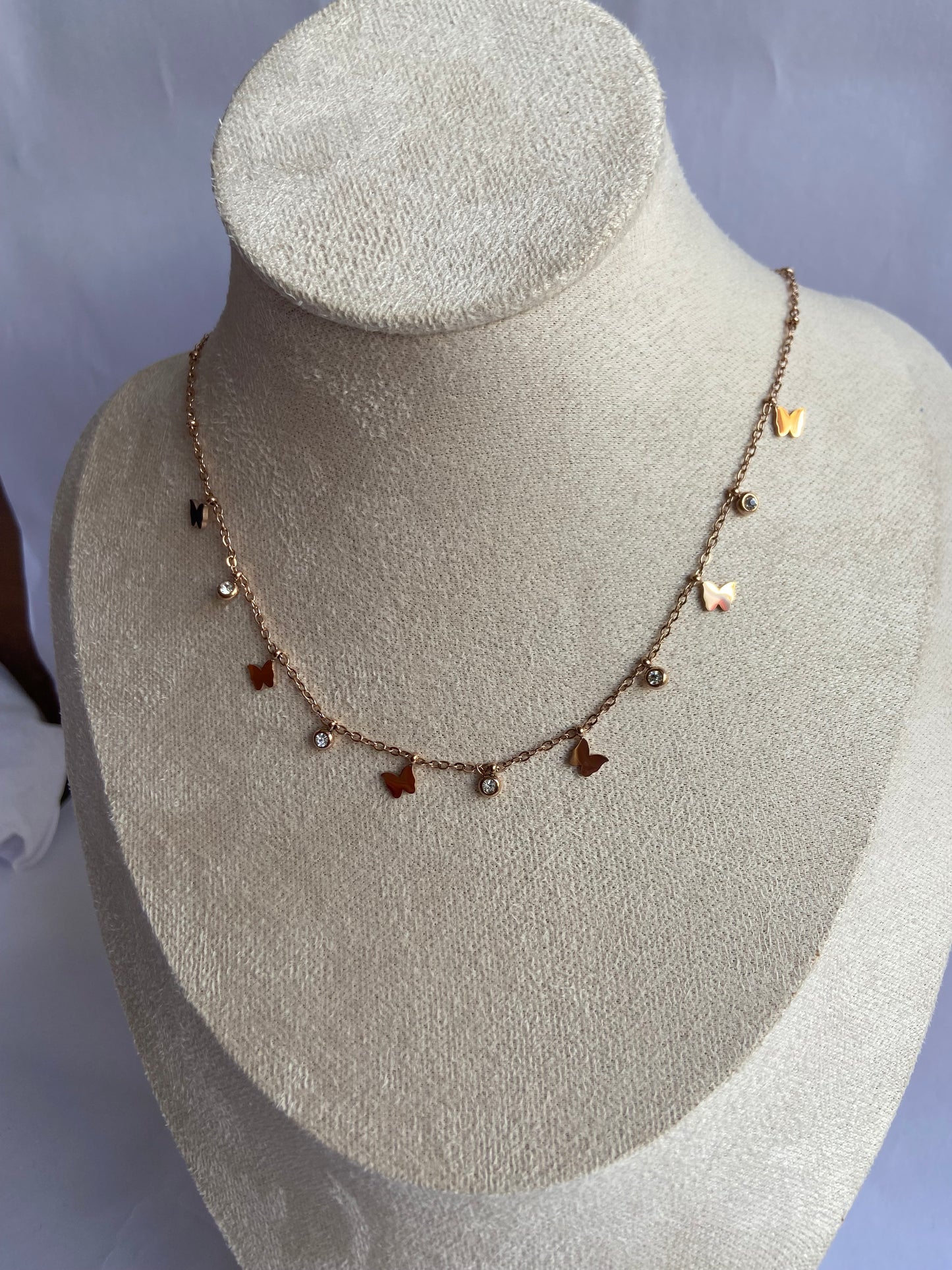 Anti tarnish rosegold butterfly charm necklace