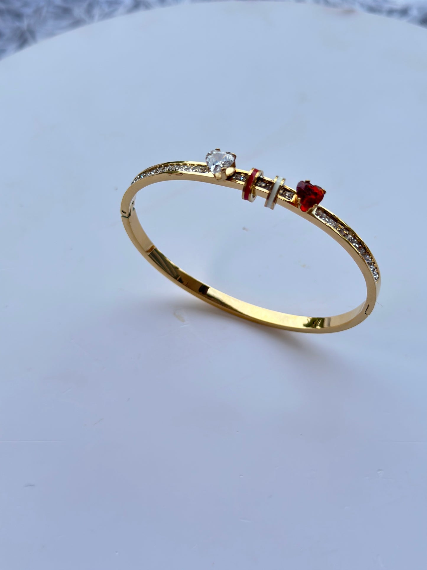New anti tarnish red heart stone bangle