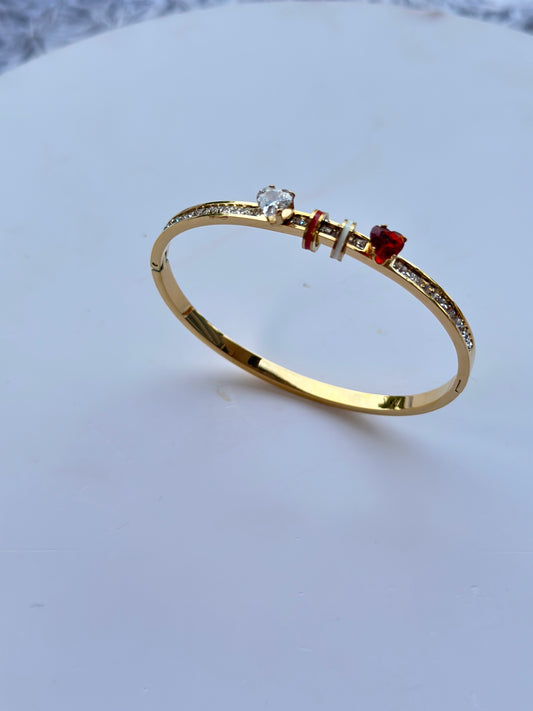 New anti tarnish red heart stone bangle