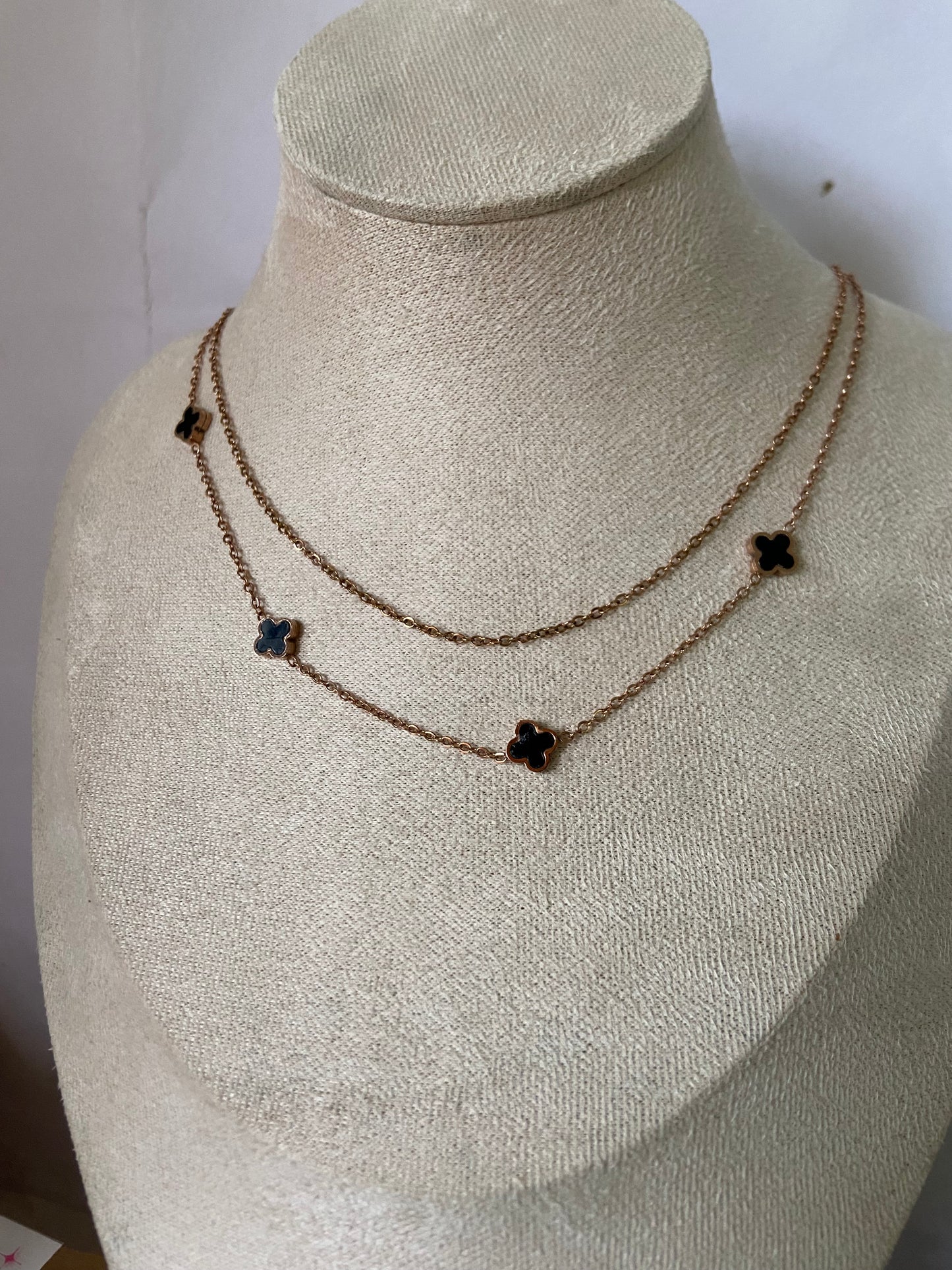 Anti tarnish clover double layer necklace