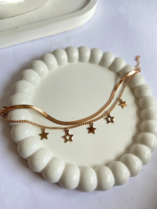 Anti tarnish rosegold double layer bracelet
