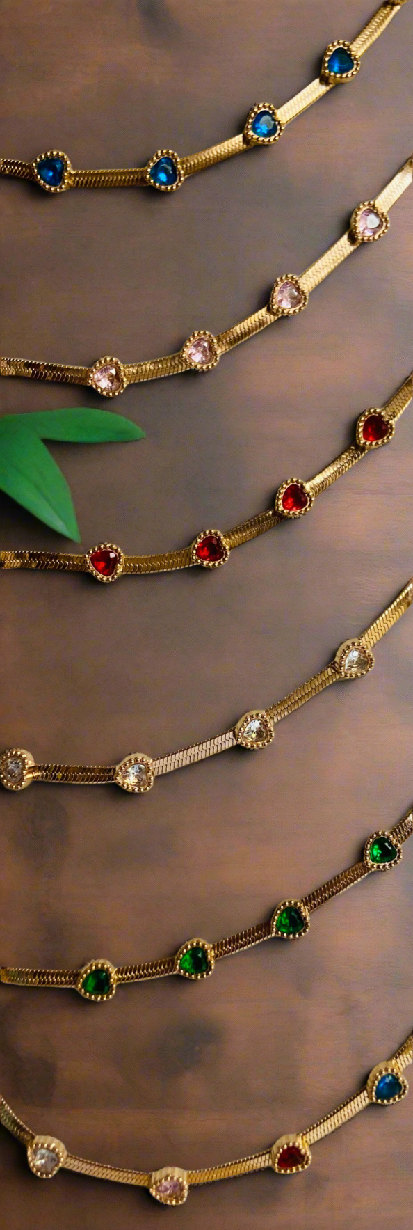 Anti tarnish multi heart stone snake bracelet