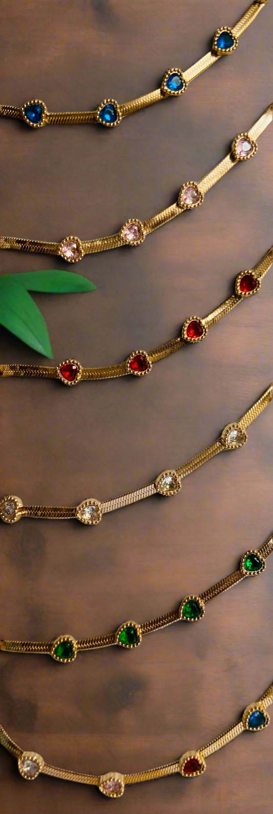 Anti tarnish multi heart stone snake bracelet