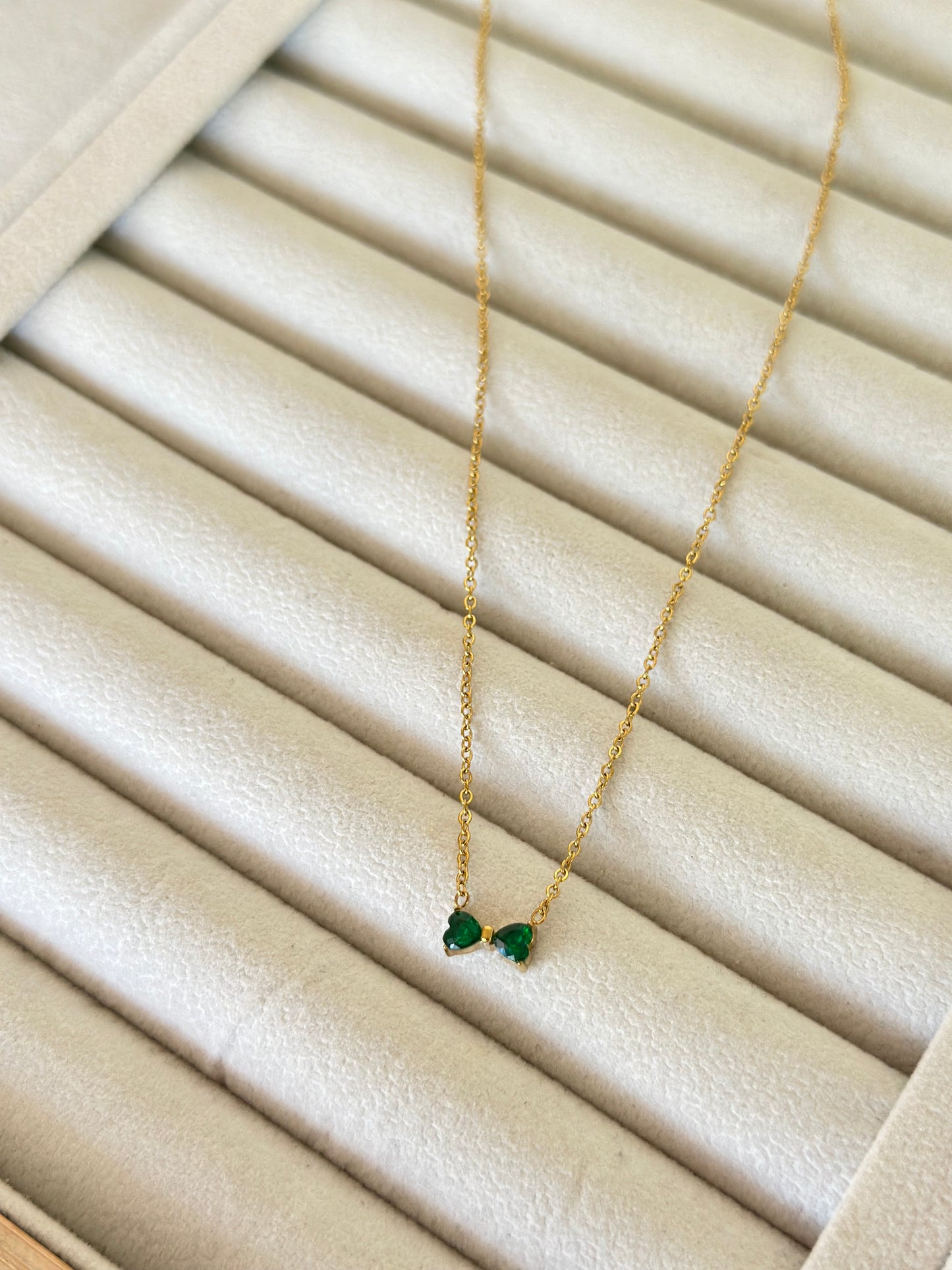 New anti tarnish cute green bow necklace