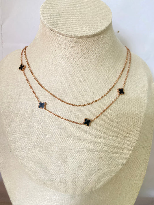 Anti tarnish clover double layer necklace