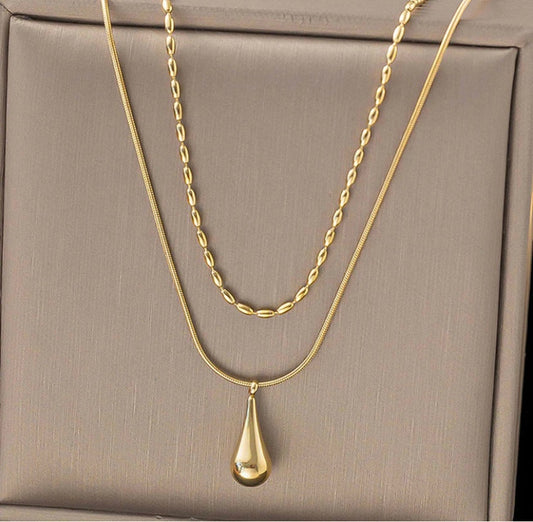 Anti Tarnish Double layer drop pendant necklace