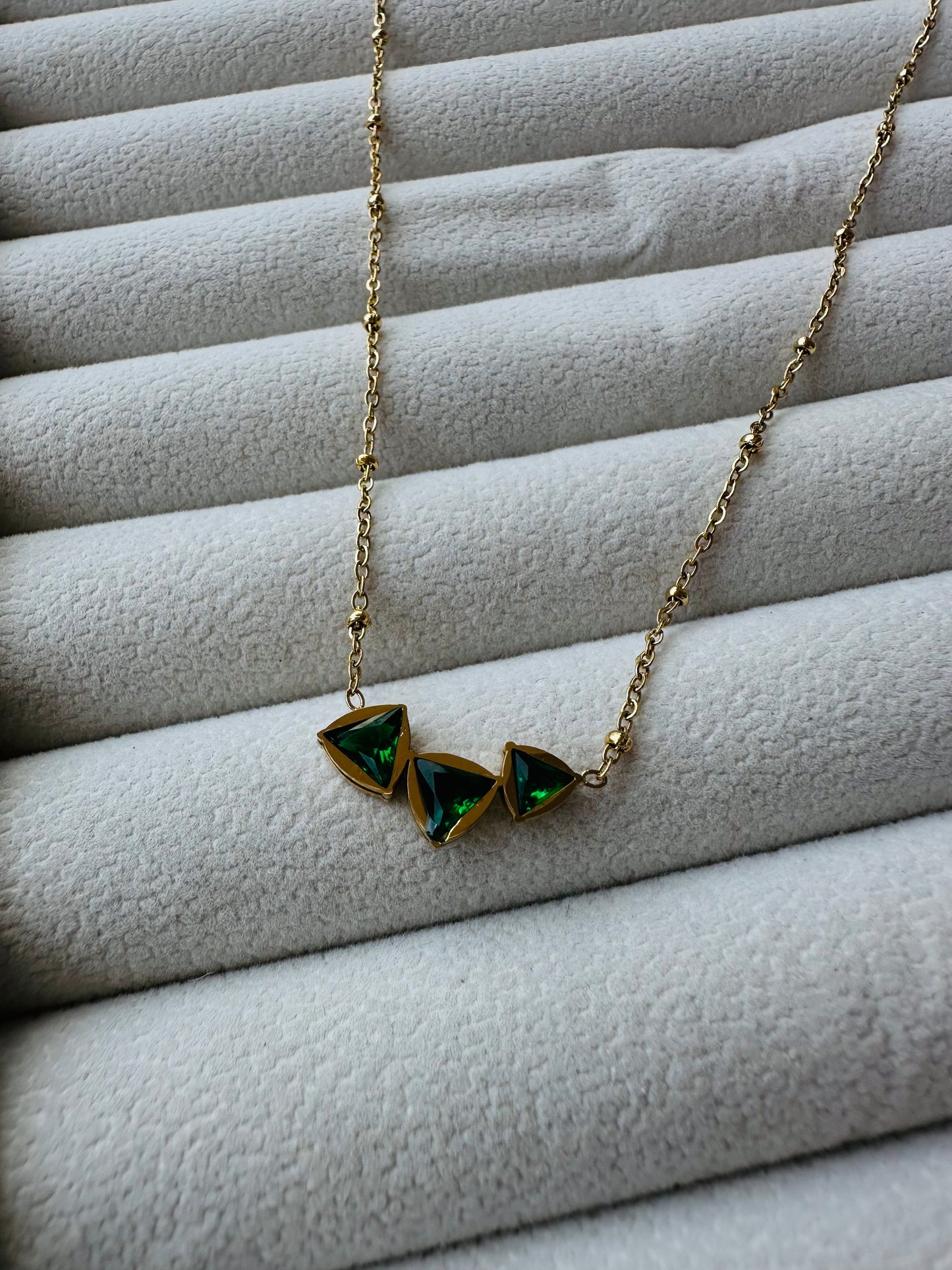 Anti tarnish triple green necklace