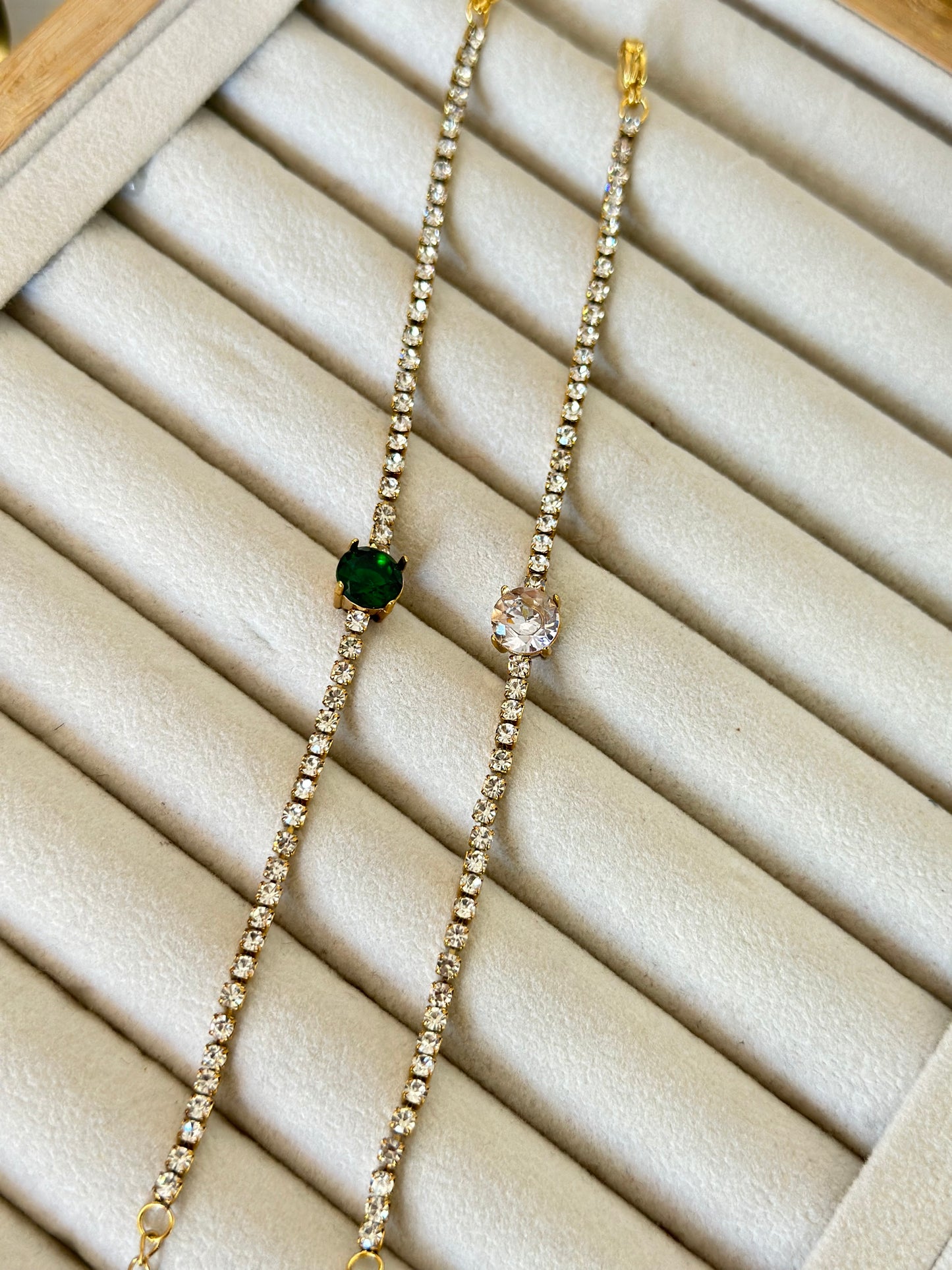 New anti tarnish tennis bracelet with big stone