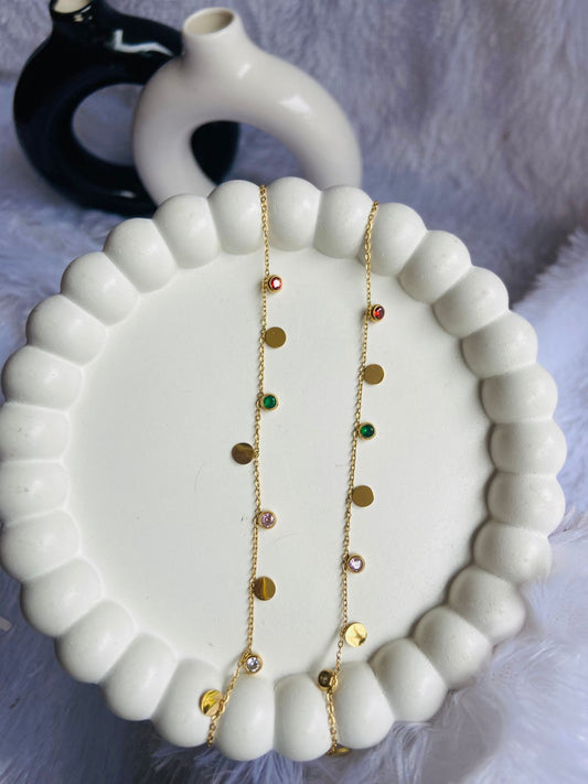 Anti Tarnish New Multi stone  Round design Anklet