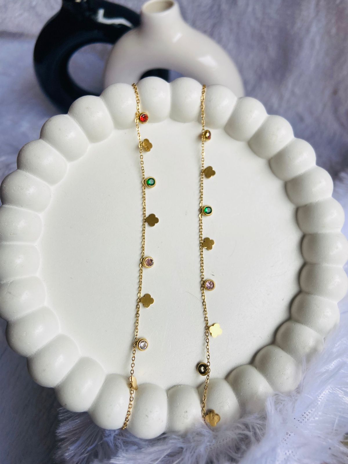 Anti Tarnish New Multi stone Flower design Anklet