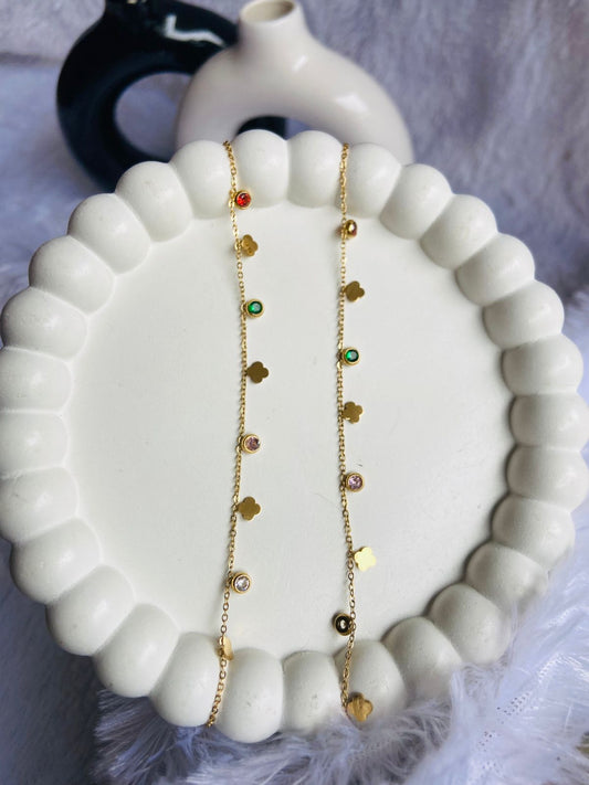 Anti Tarnish New Multi stone Flower design Anklet