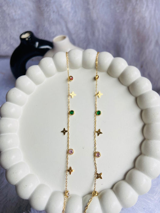 Anti Tarnish New Multi stone Star design Anklet